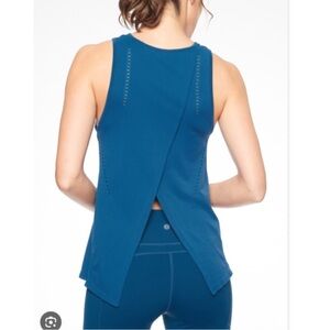 Athleta Foothill Seamless Tank Top High Neck Split Back Blue Size Small